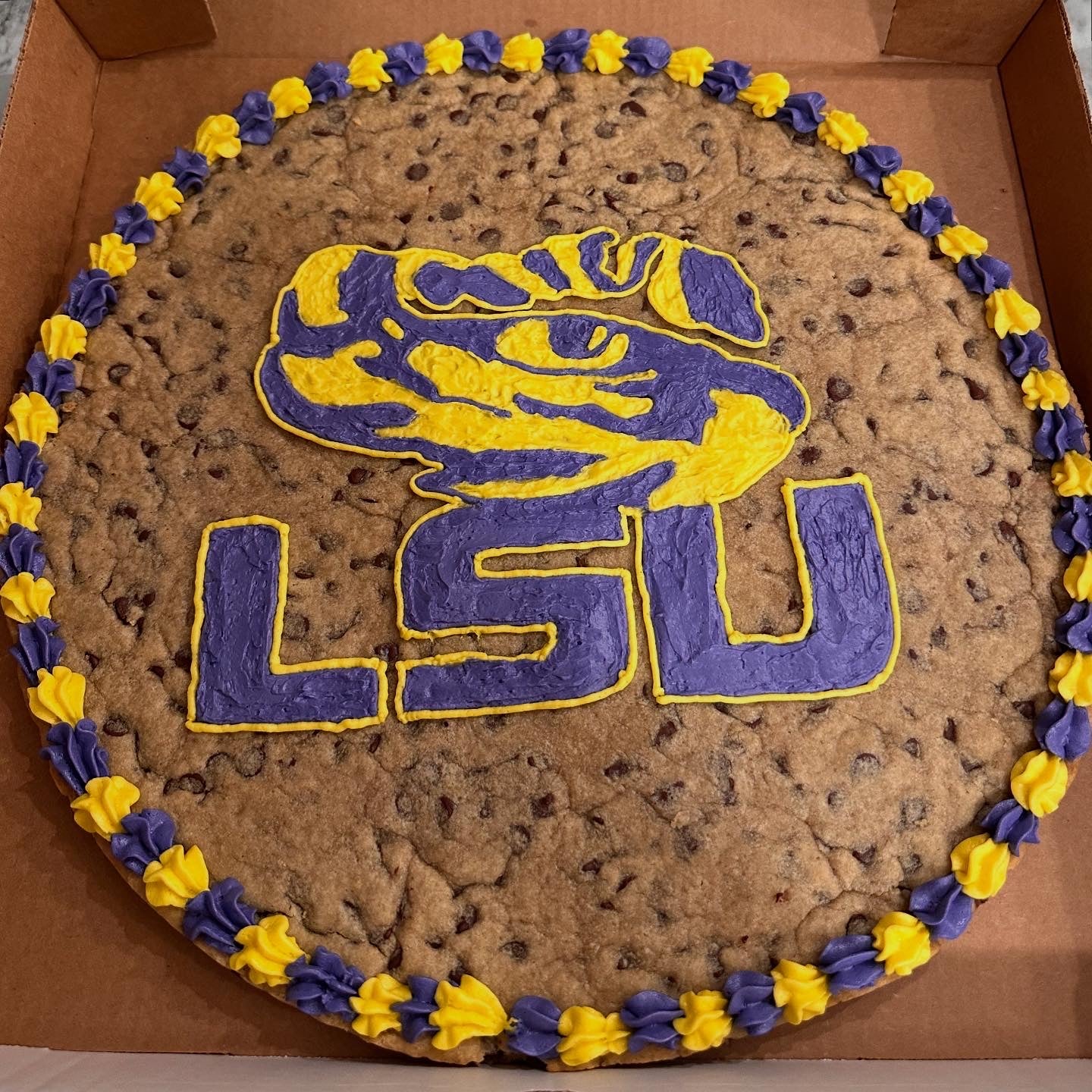 chocolate chip cookie cake, buttercream custom cake, icing design