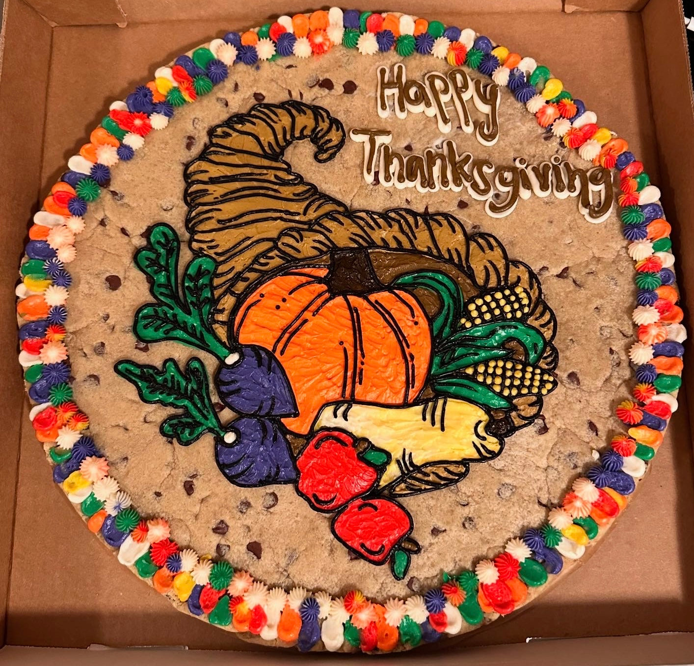 chocolate chip cookie cake, buttercream custom cake, icing design