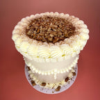 salted caramel cake, pecan cake, cinnamon cake, vanilla spongecake, chantilly cream, caramel