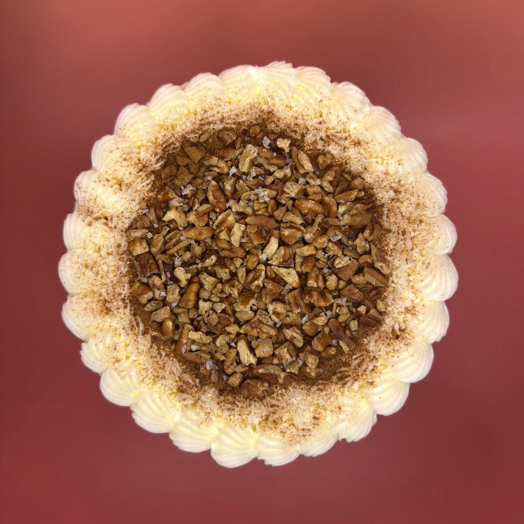 salted caramel cake, pecan cake, cinnamon cake, vanilla spongecake, chantilly cream, caramel